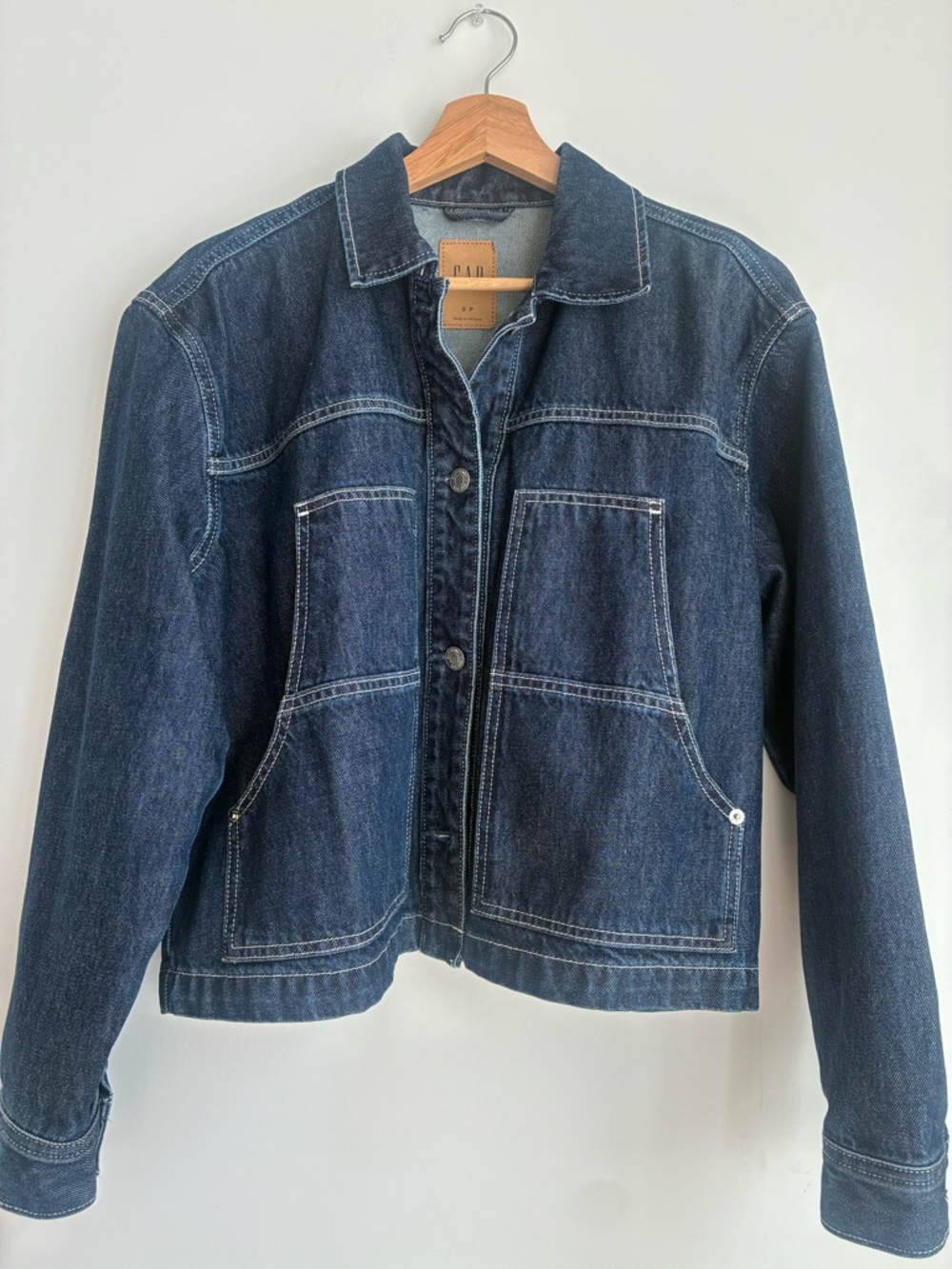 GAP Denim cropped boxy workwear jacket in dark indigo blue - Women's